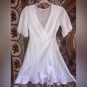 Semi See-Thru Adjustable V-Neck White Wrap Dress !